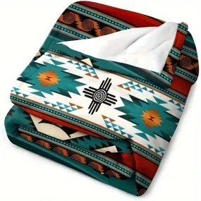 1pc Southwestern  Blanket, Southwest Indigenous Throw Blanket, Geometric Flannel Printed Blanket