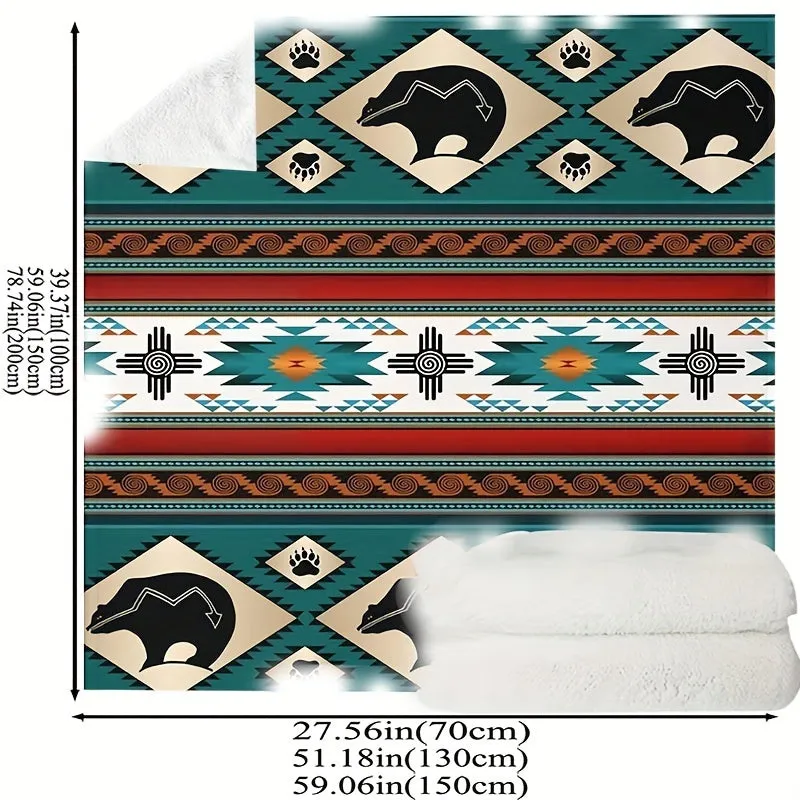 1pc Southwestern  Blanket, Southwest Indigenous Throw Blanket, Geometric Flannel Printed Blanket