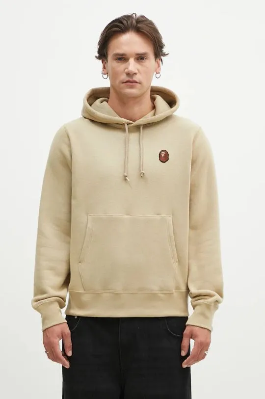 A Bathing Ape cotton sweatshirt One Point Pullover men's beige color hooded smooth 1K80114007