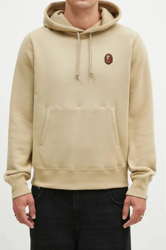 A Bathing Ape cotton sweatshirt One Point Pullover men's beige color hooded smooth 1K80114007