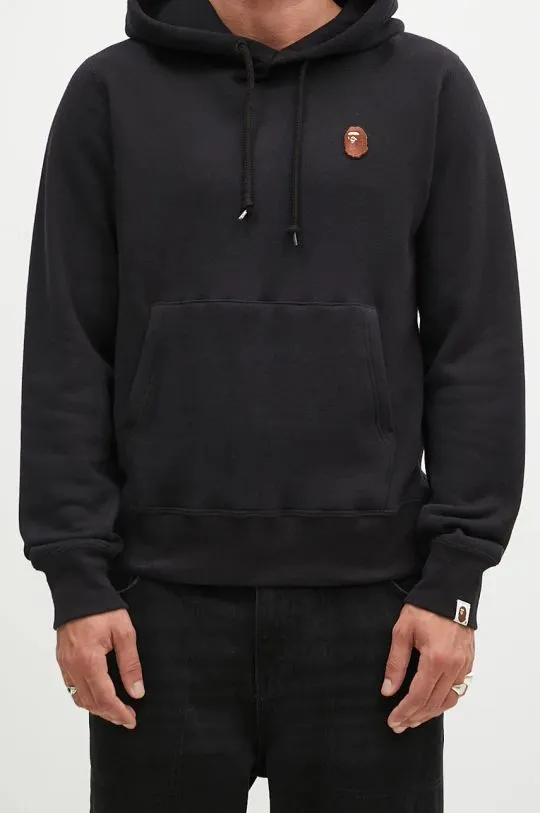 A Bathing Ape cotton sweatshirt One Point Pullover men's black color hooded smooth 1K80114007