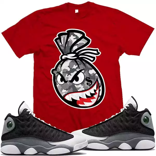 Black Flint 13s Shirt to Match : Jordan Retro 13 Black Flint Sneaker Tees : CAMO MONEY