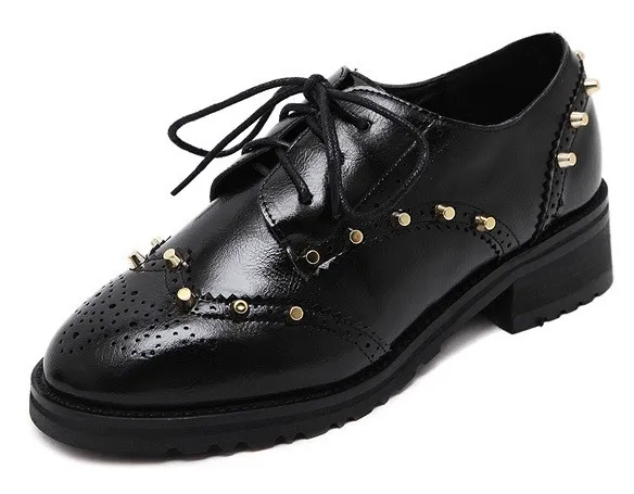 Black Metal Studs Punk Rock Lace Up Oxfords Flats Shoes