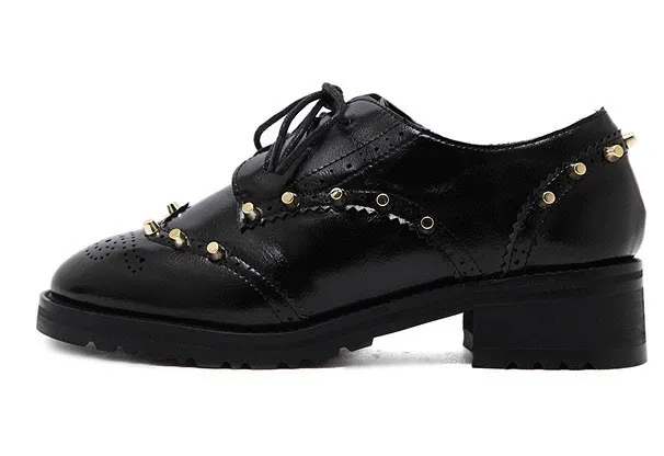 Black Metal Studs Punk Rock Lace Up Oxfords Flats Shoes