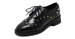 Black Metal Studs Punk Rock Lace Up Oxfords Flats Shoes