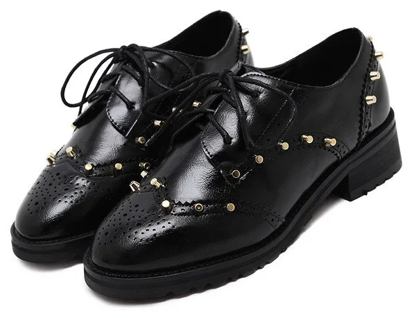 Black Metal Studs Punk Rock Lace Up Oxfords Flats Shoes