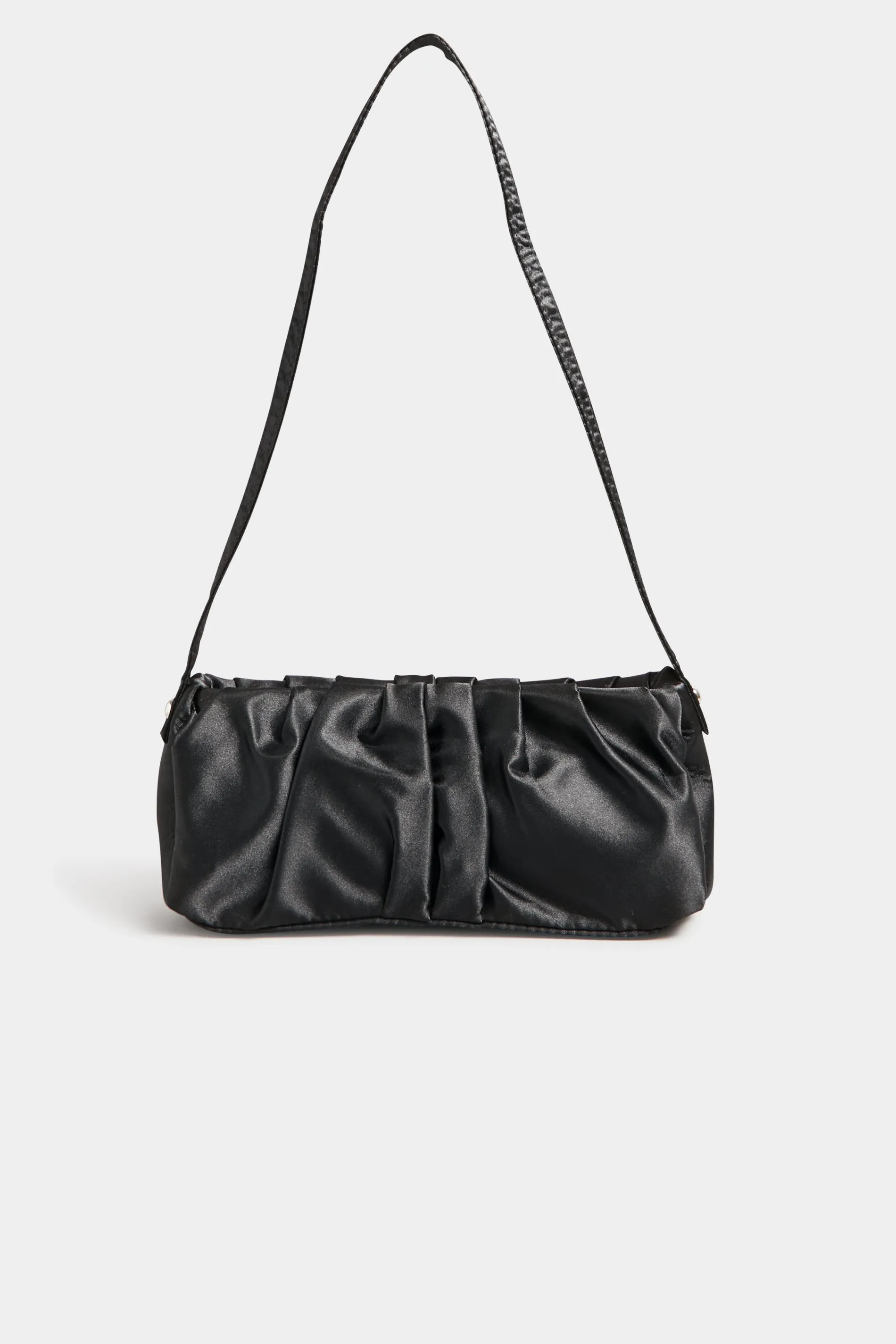 Black Satin Ruched Shoulder Bag