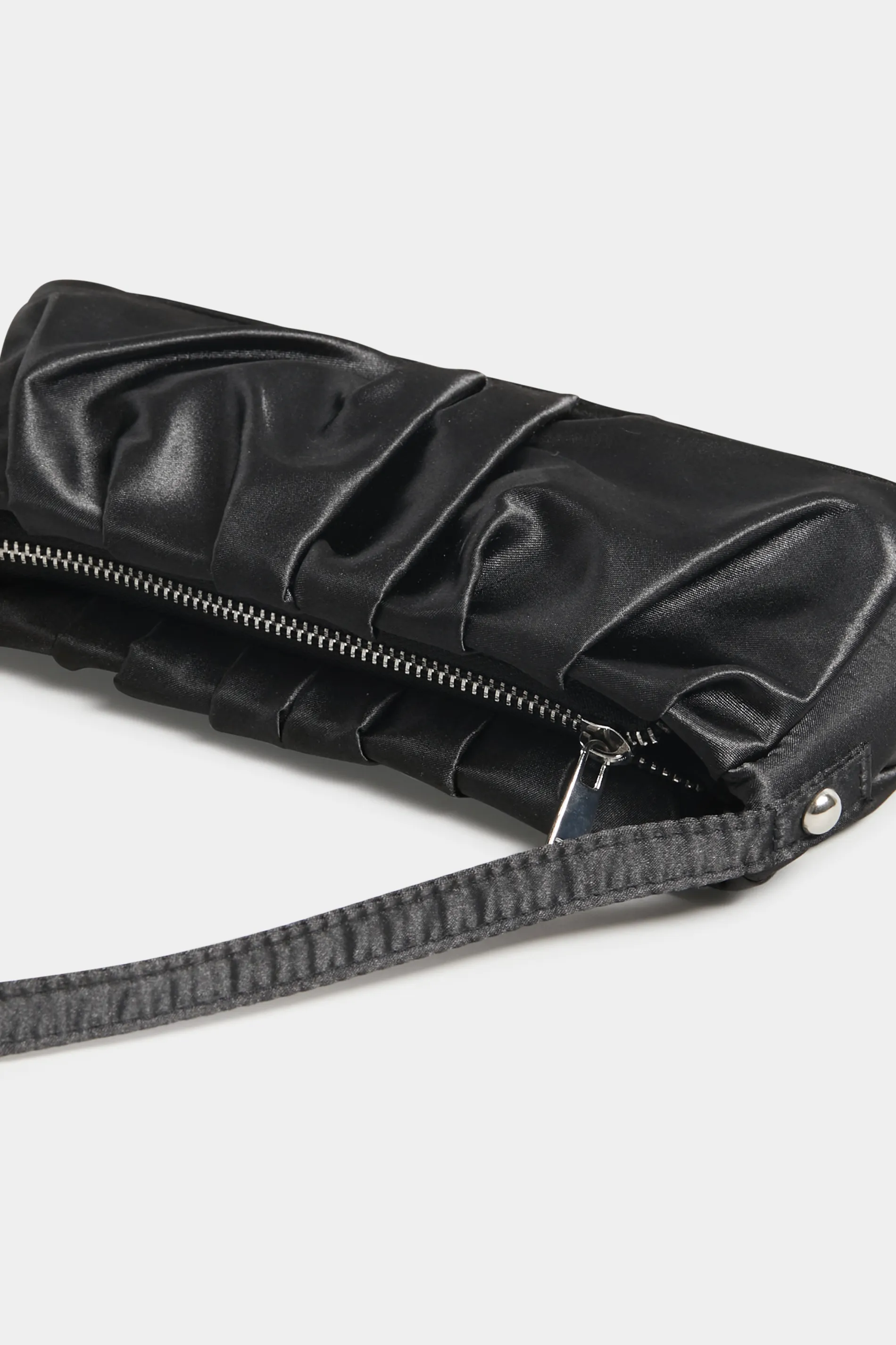 Black Satin Ruched Shoulder Bag