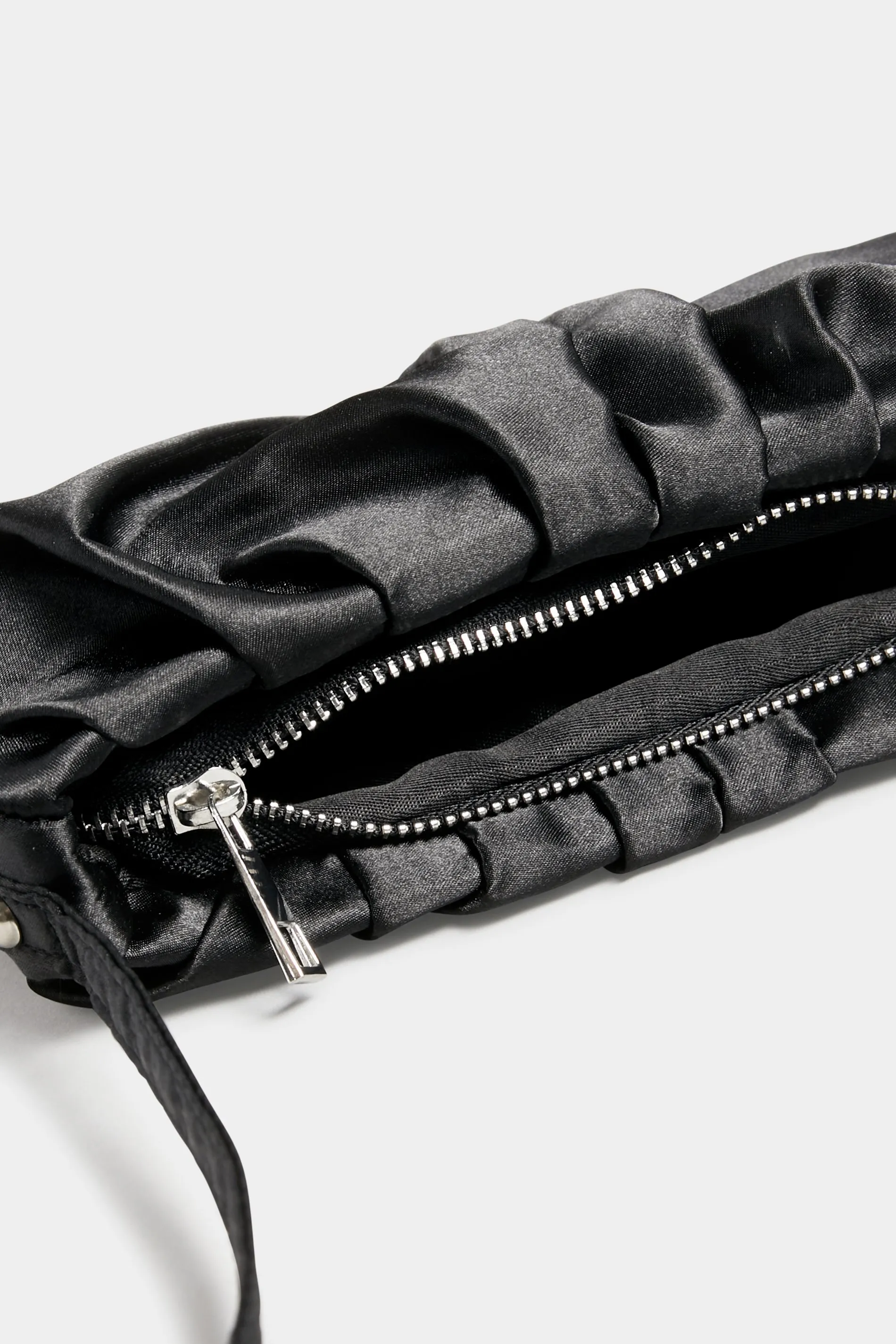 Black Satin Ruched Shoulder Bag