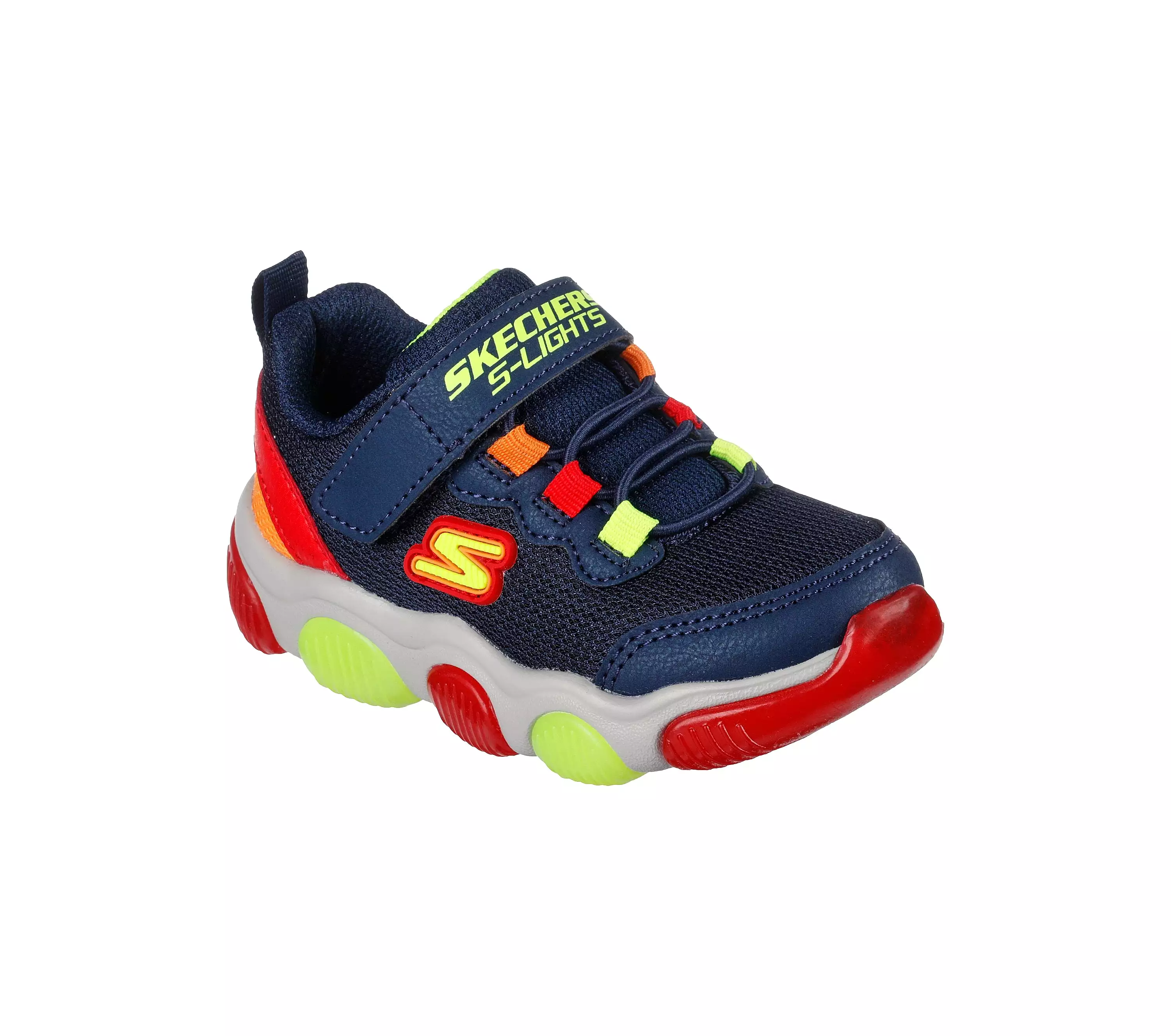 Boys Skechers Trainers Light up Strap Easy On Navy Mighty Glow 400137N NVRD