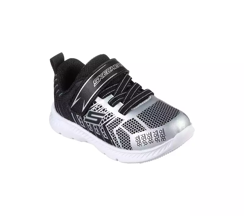 Boys Skechers Trainers Strap Comfy Flex Black/Silver 407218N BKSL