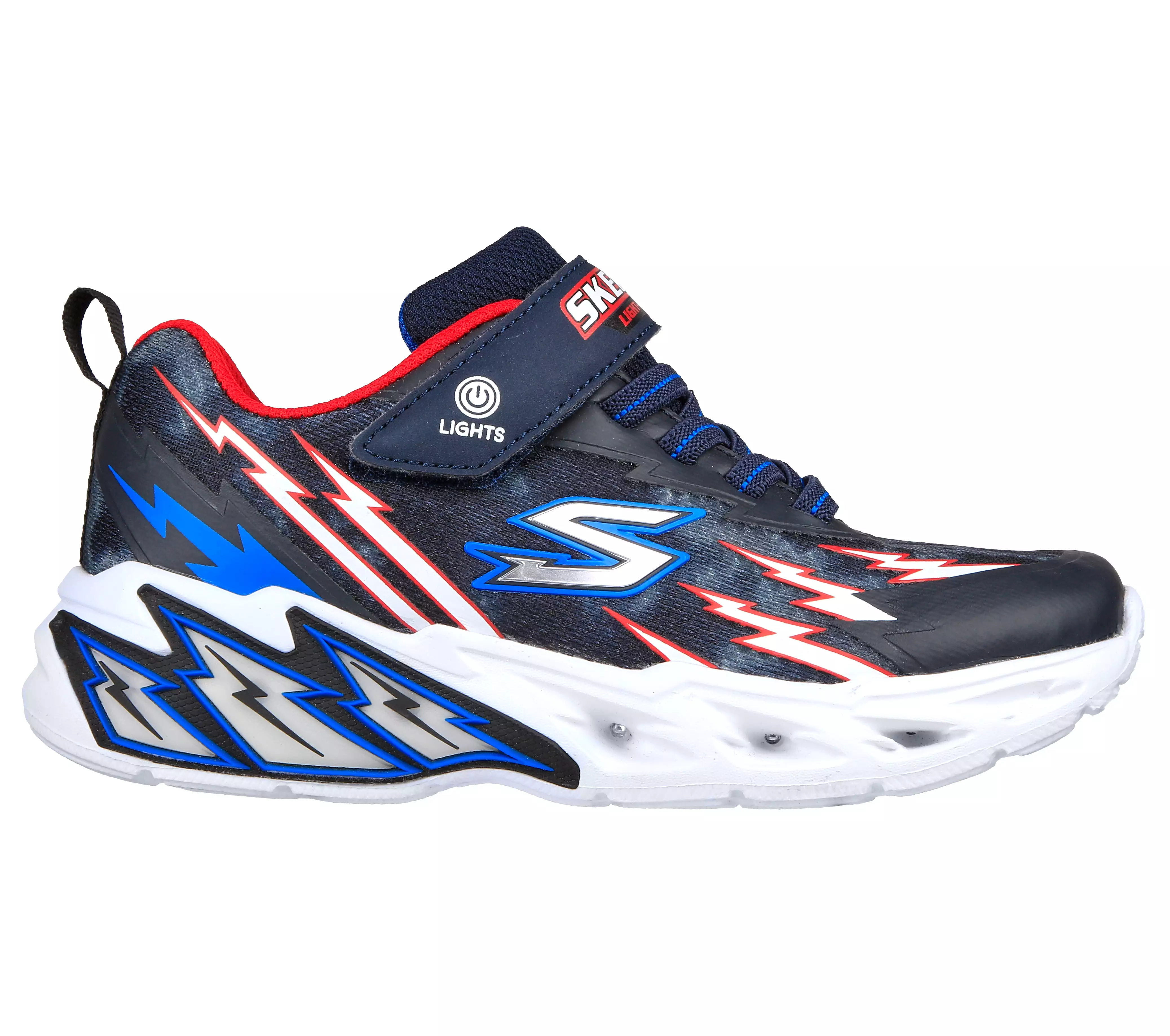 Boys Skechers Trainers Strap Easy On Flex Glow Lightweight Navy/Red 40015ON/NVRD