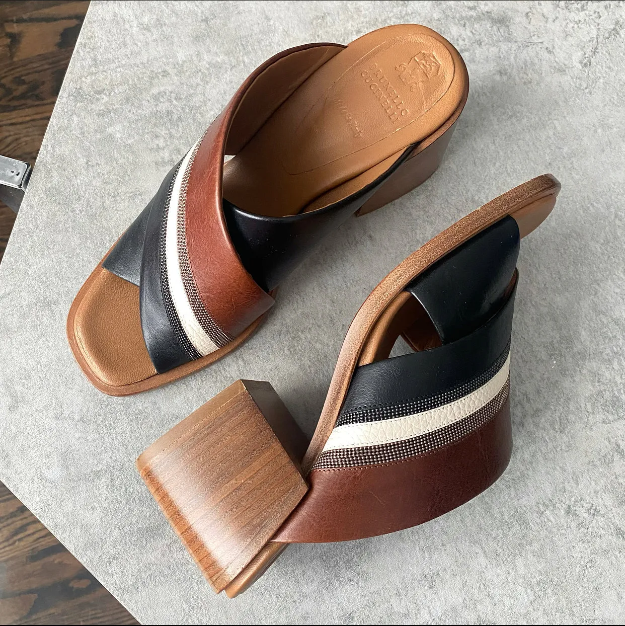 Brunello Cucinelli Criss Cross Color Block Monili Mules - 37