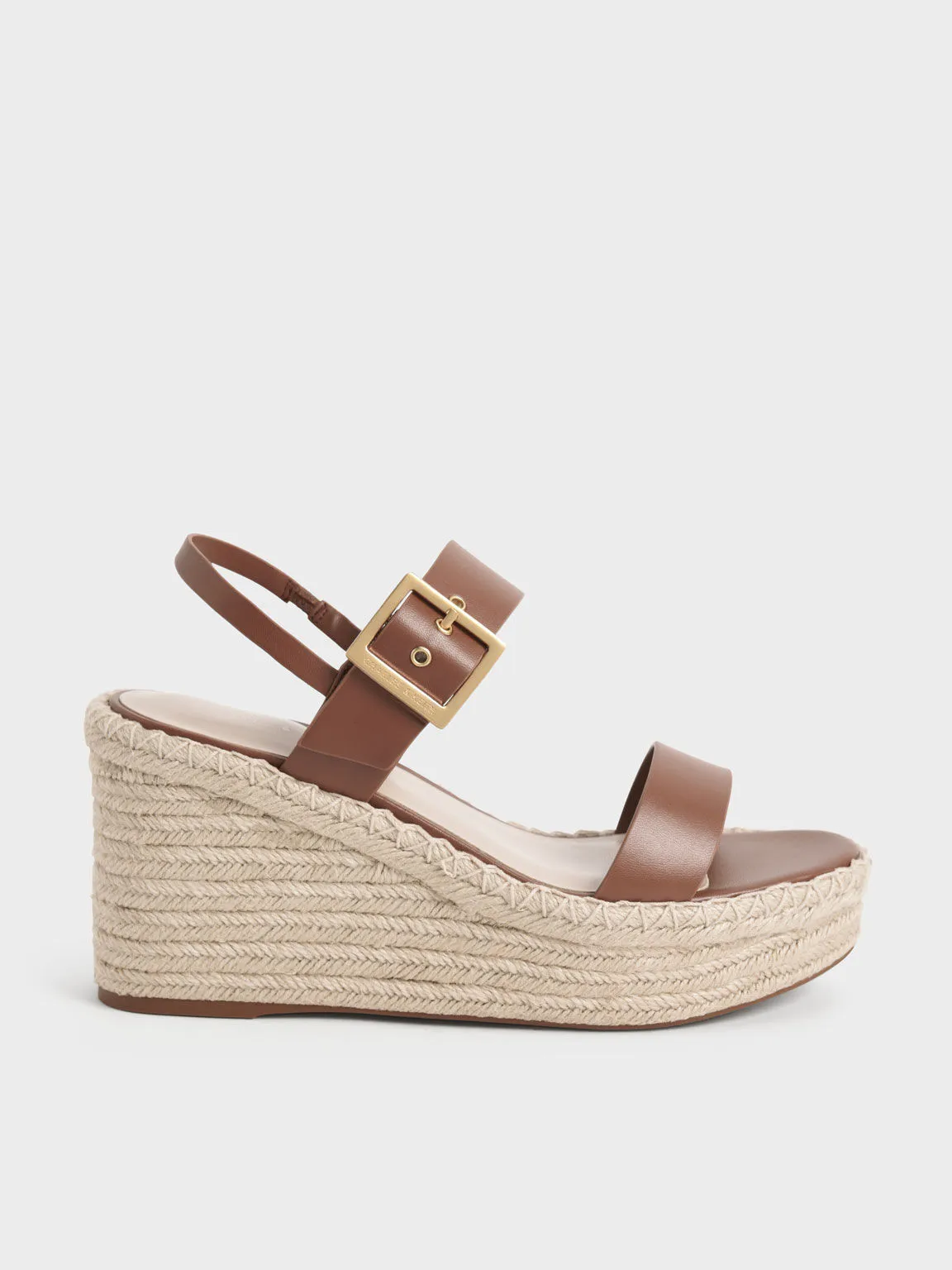 Buckled Espadrille Wedges - Brown