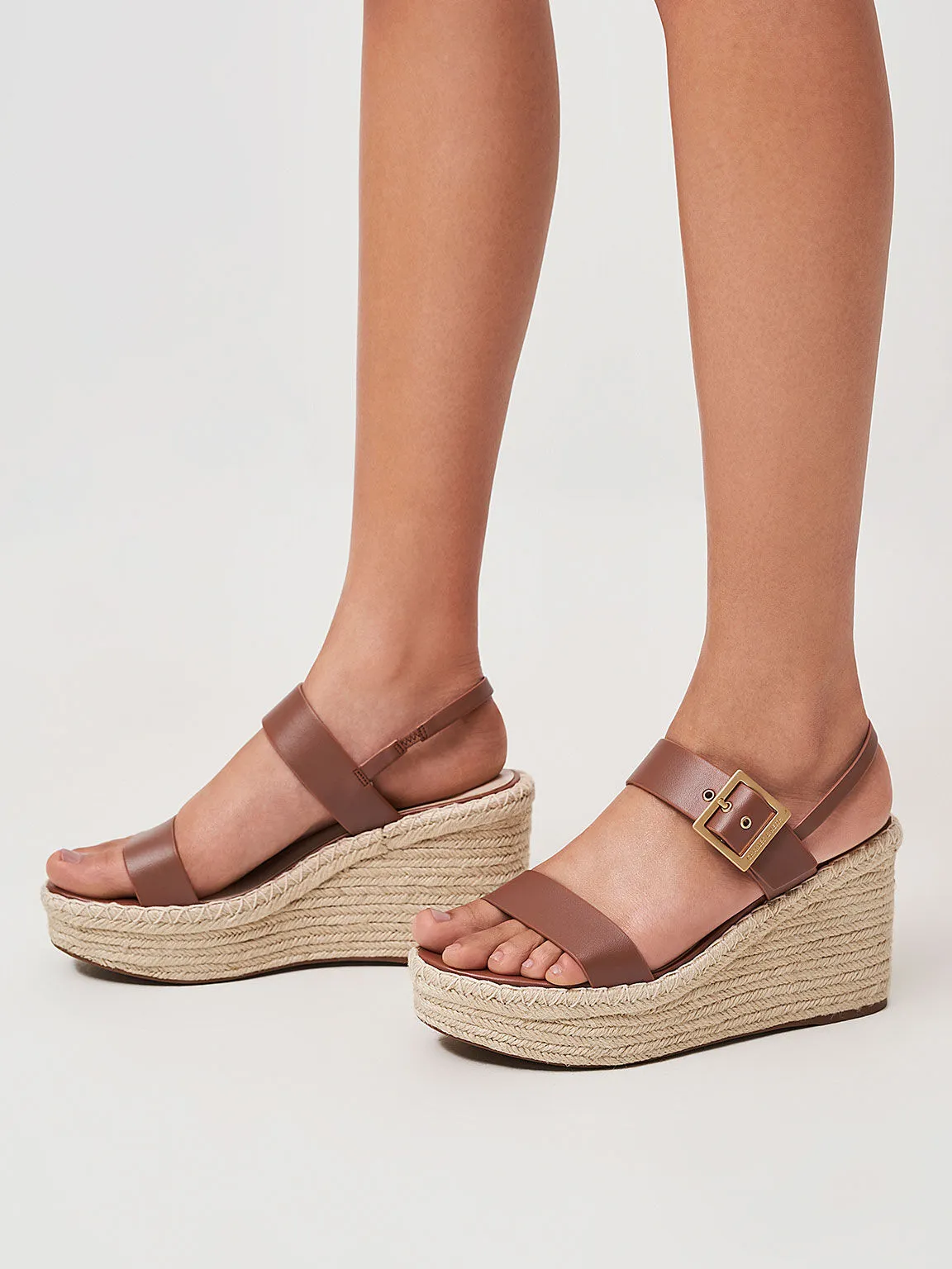 Buckled Espadrille Wedges - Brown