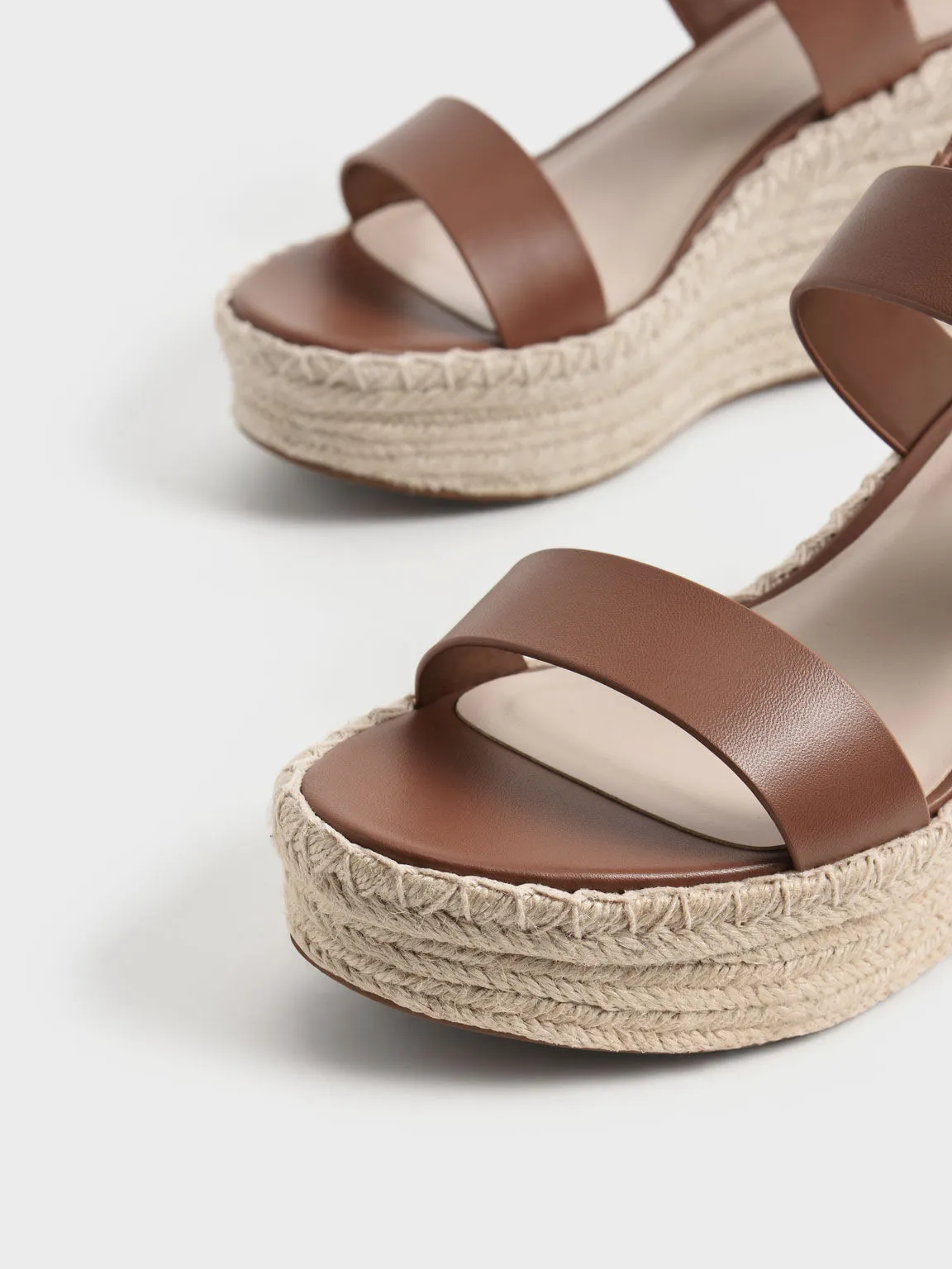 Buckled Espadrille Wedges - Brown