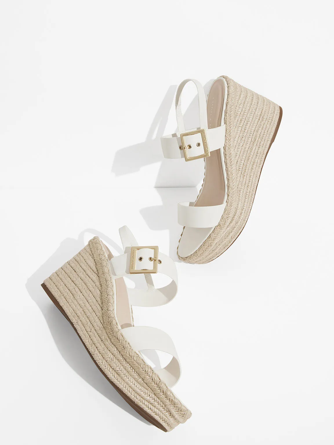 Buckled Espadrille Wedges - White