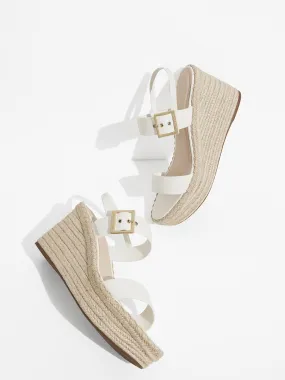 Buckled Espadrille Wedges - White