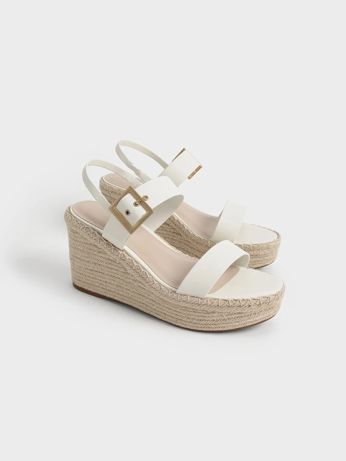 Buckled Espadrille Wedges - White