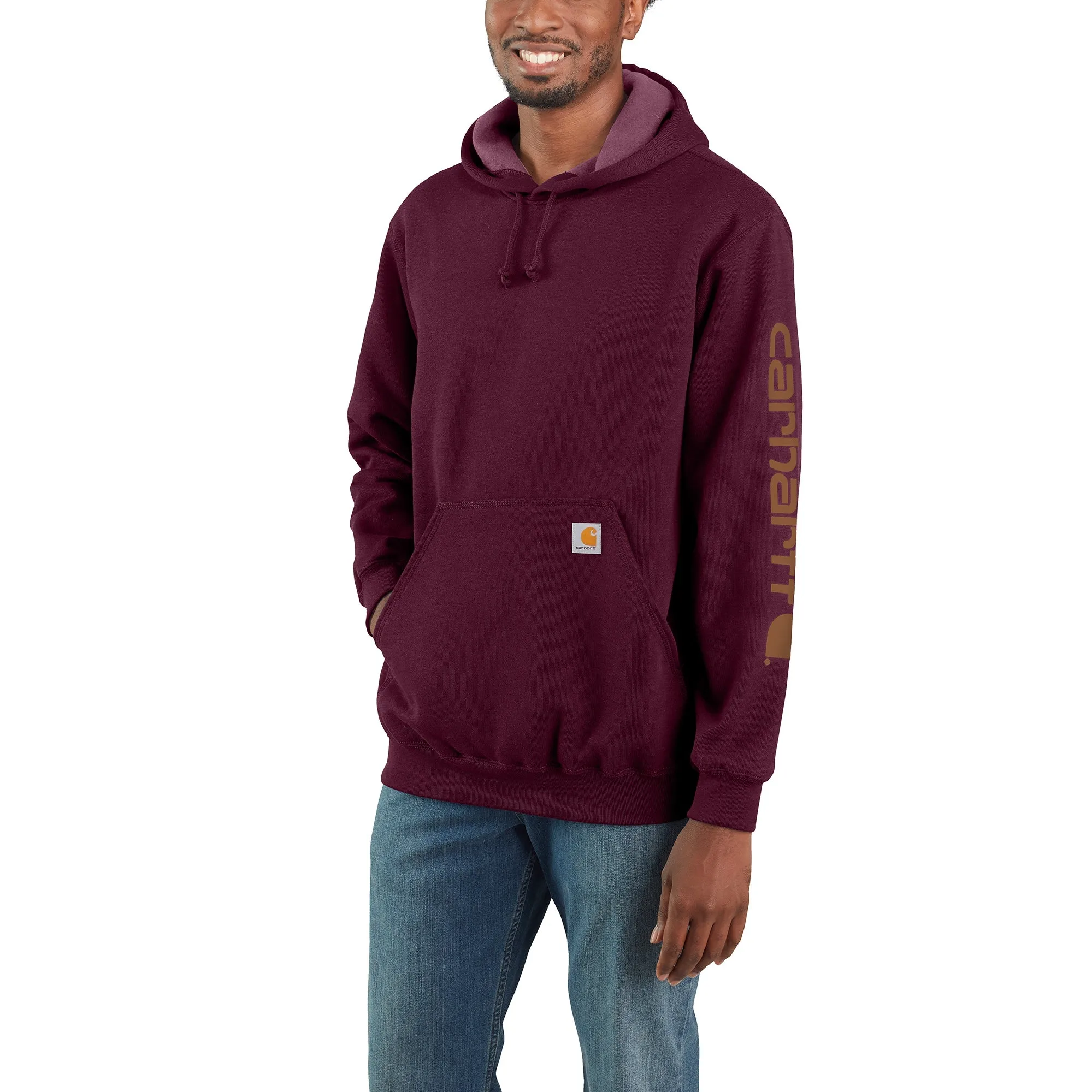 Carhartt Men's Signature Logo Hooded Pullover Sweatshirt_Port