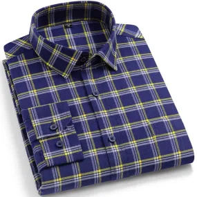 Casual Comfortable Brushed Plaid Long-sleeve Standard-fit Shirt for Men