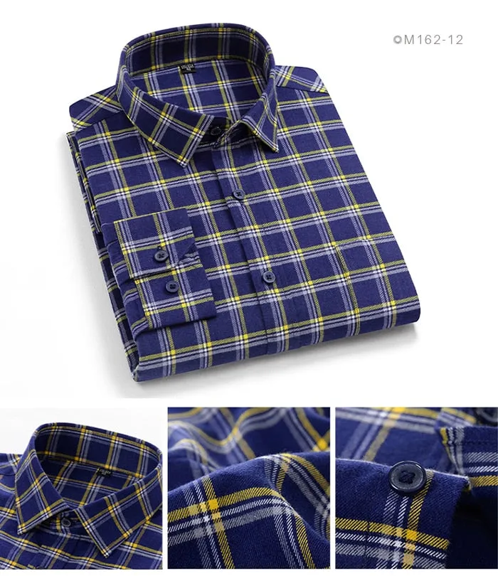 Casual Comfortable Brushed Plaid Long-sleeve Standard-fit Shirt for Men