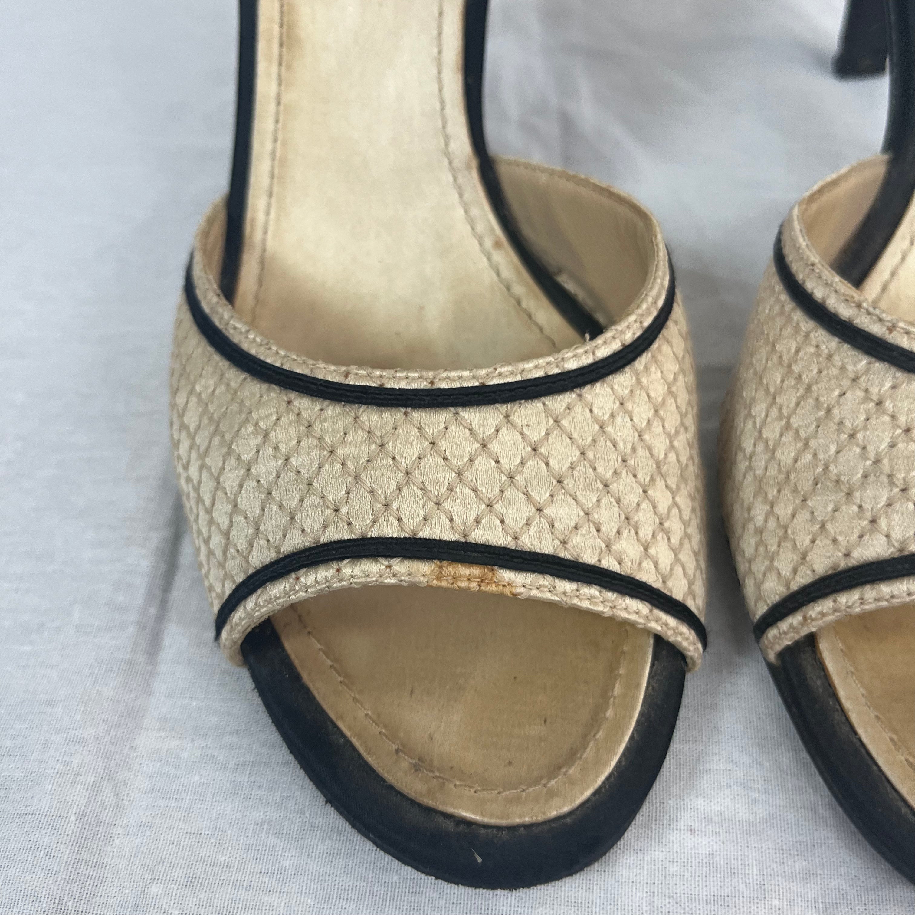 Chanel Quilted Oyster Silk Open Toe Sandals 40.5