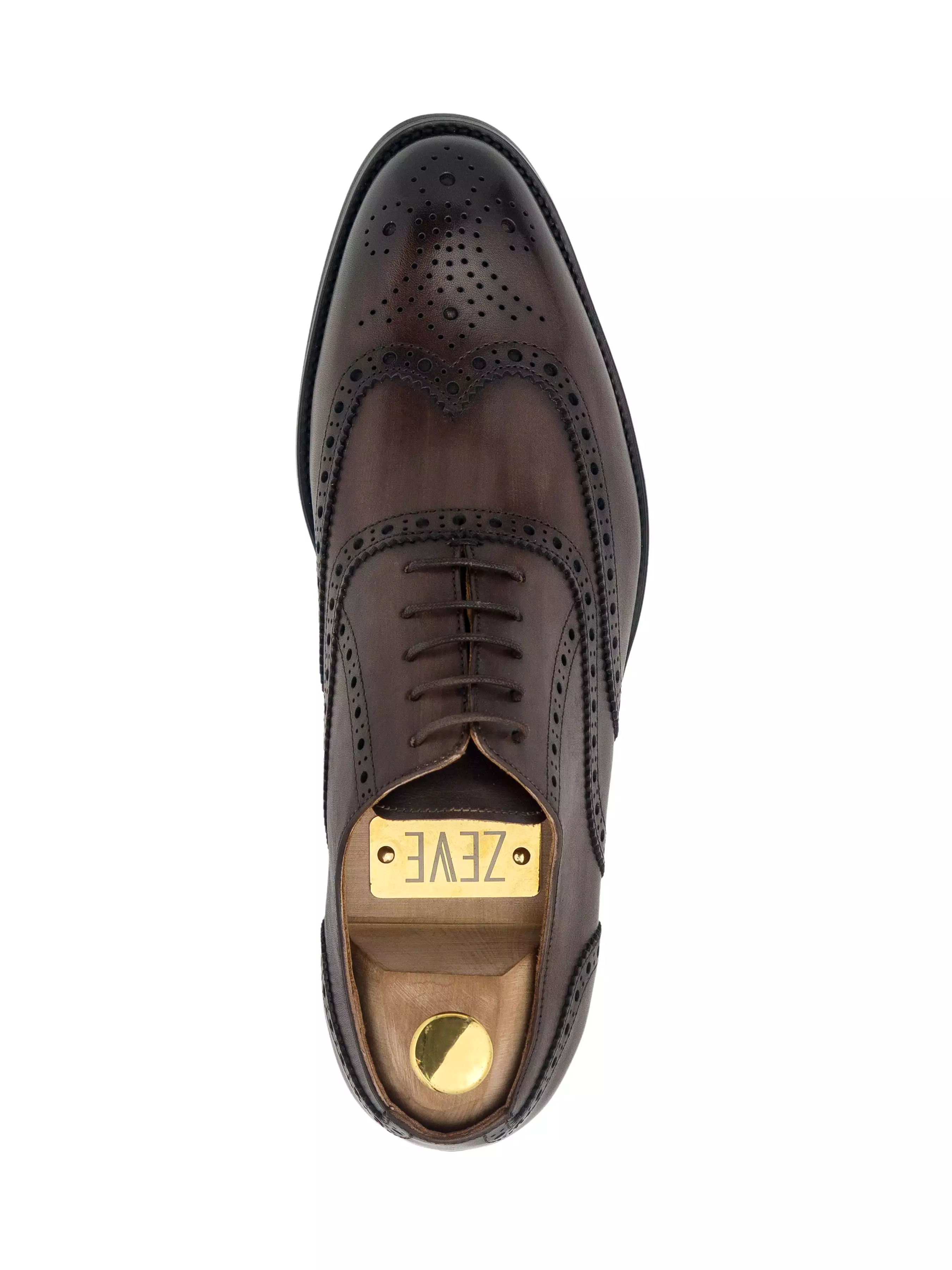 Classic Oxford Brogue Wingtip - Dark Brown Lace Up (Hand Painted Patina)