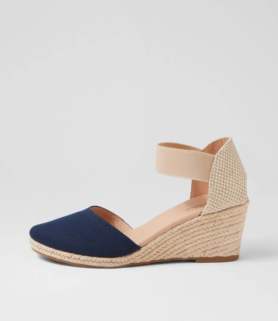 DIANA FERRARI Falecia Navy Canvas Elastic Wedges