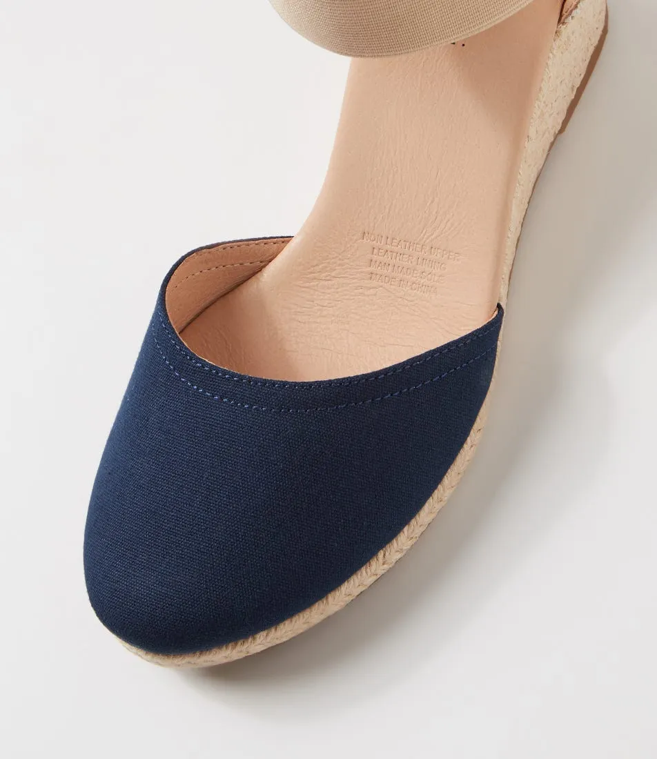 DIANA FERRARI Falecia Navy Canvas Elastic Wedges