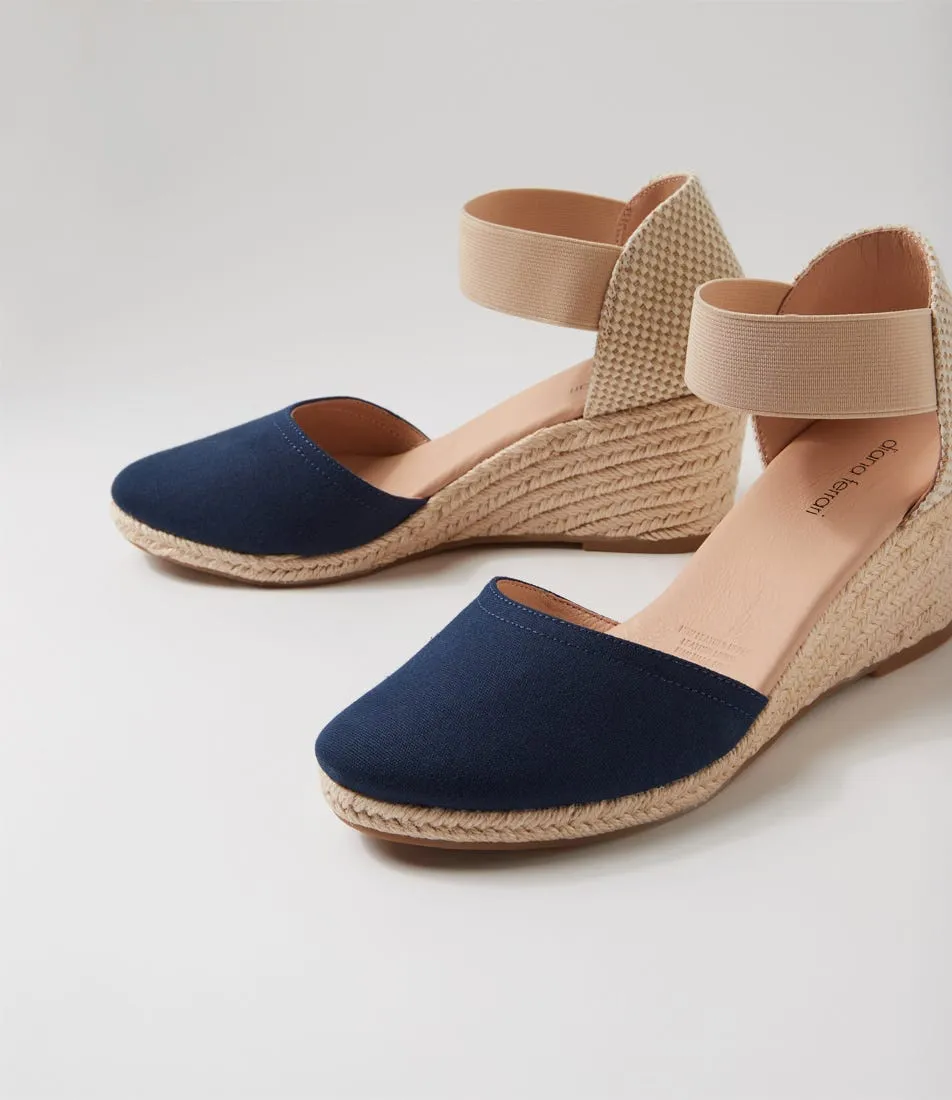 DIANA FERRARI Falecia Navy Canvas Elastic Wedges