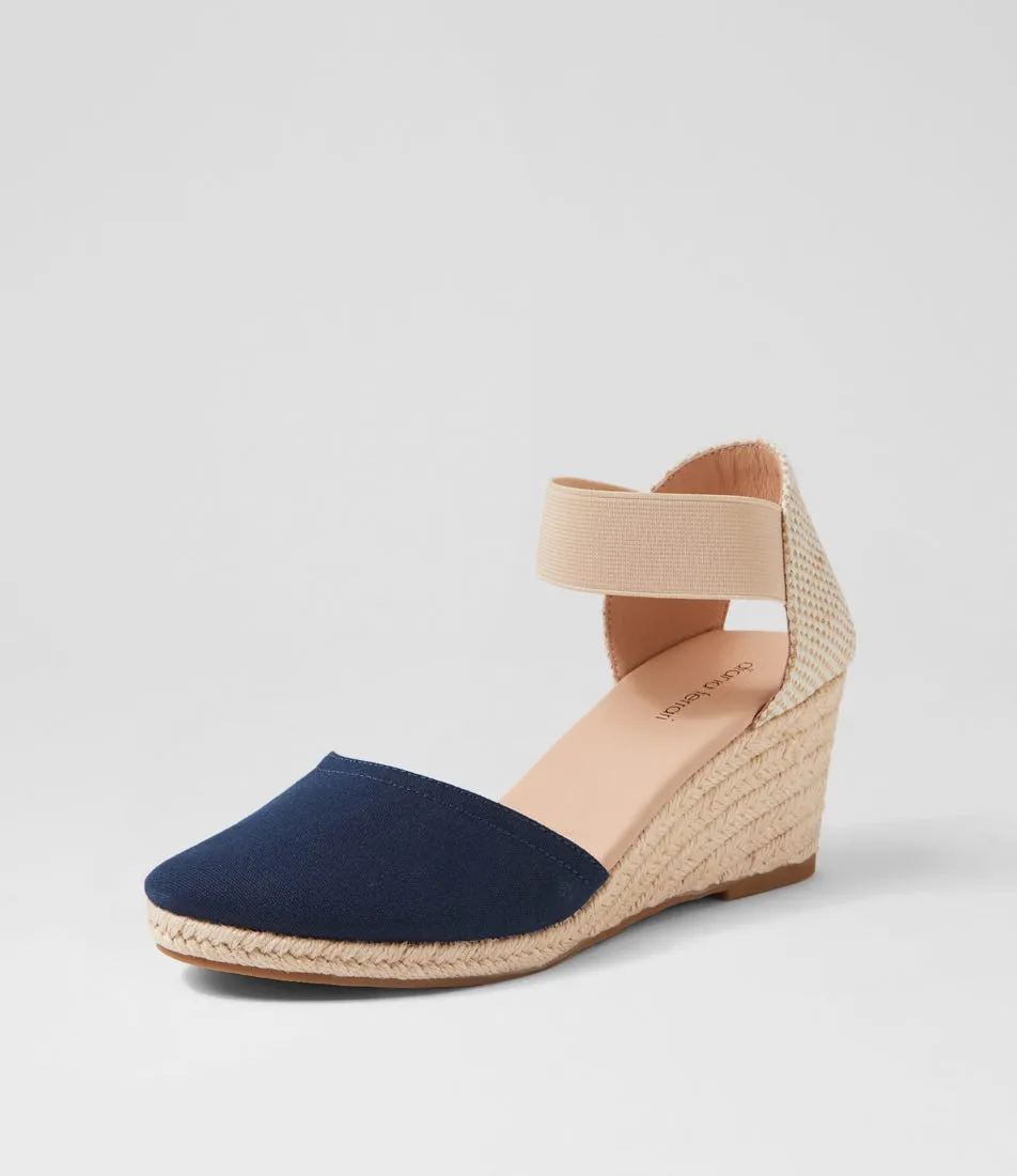 DIANA FERRARI Falecia Navy Canvas Elastic Wedges