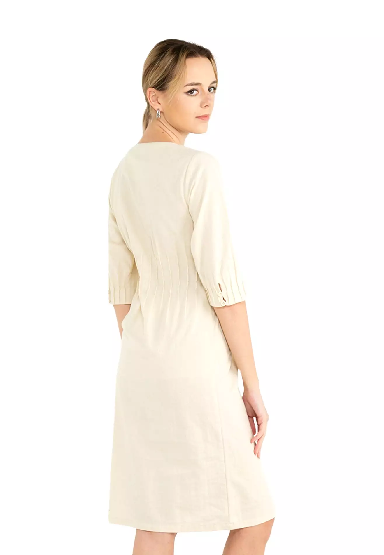 ELLE Apparel Round Neckline Button Up Shirt Dress