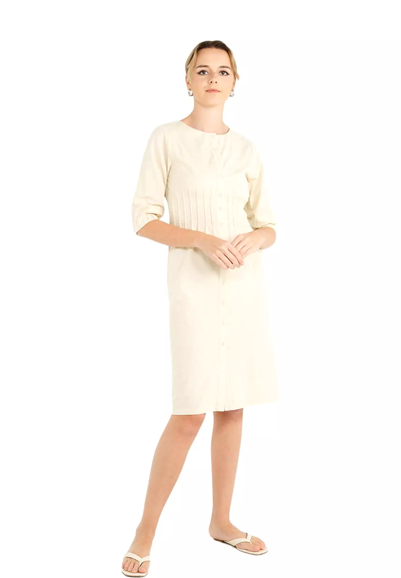 ELLE Apparel Round Neckline Button Up Shirt Dress