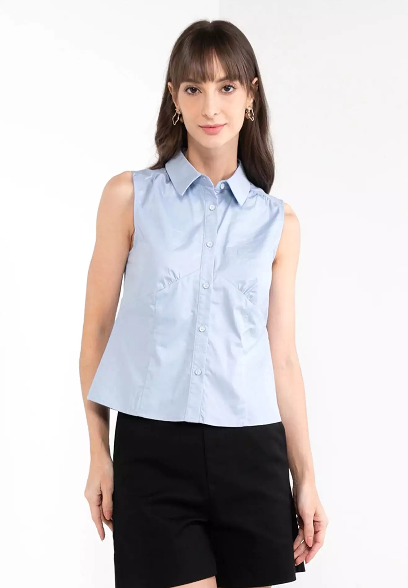 ELLE Apparel Sleeveless Collar Button Up Shirt