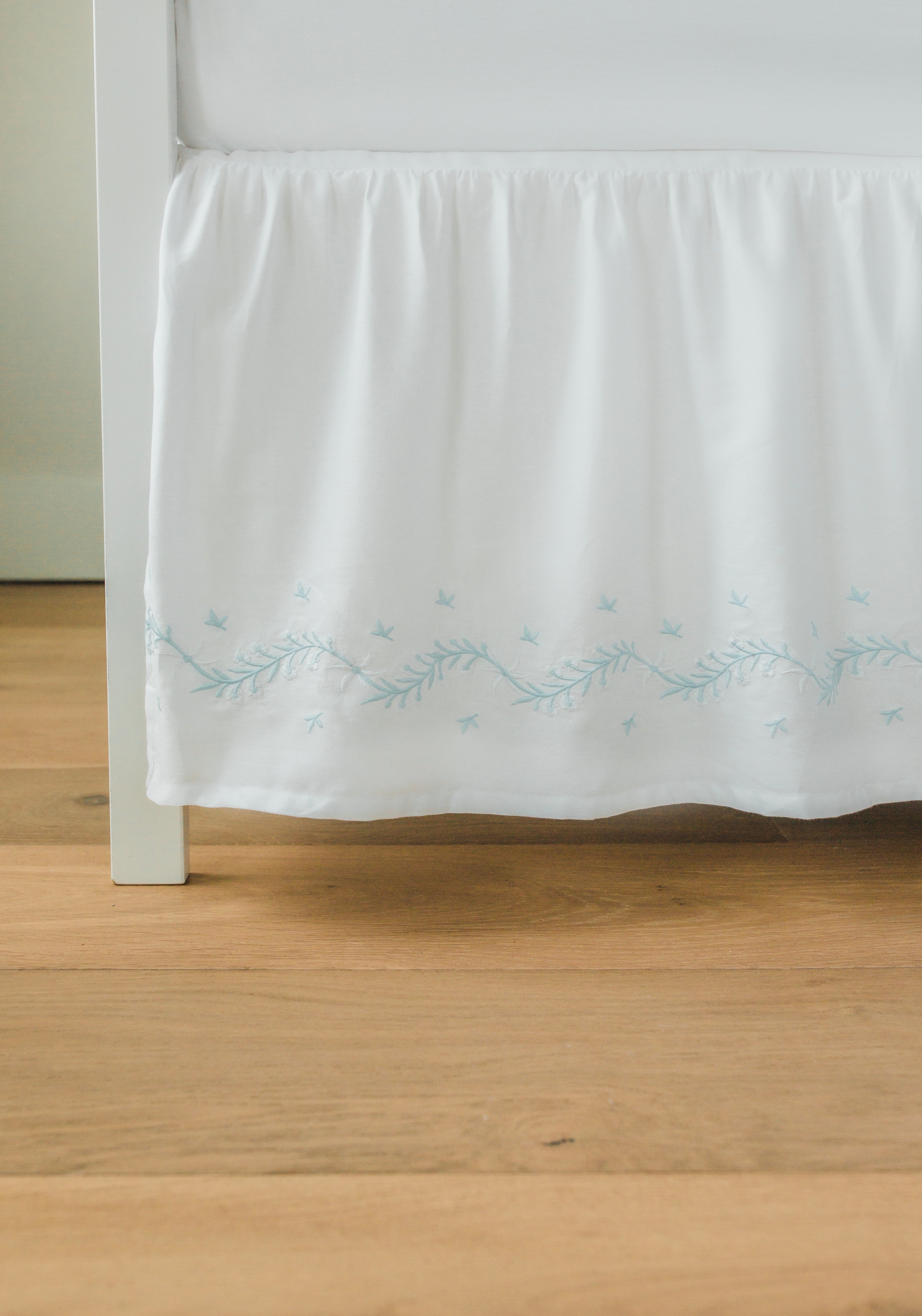 Embroidered Crib Skirt - Sky