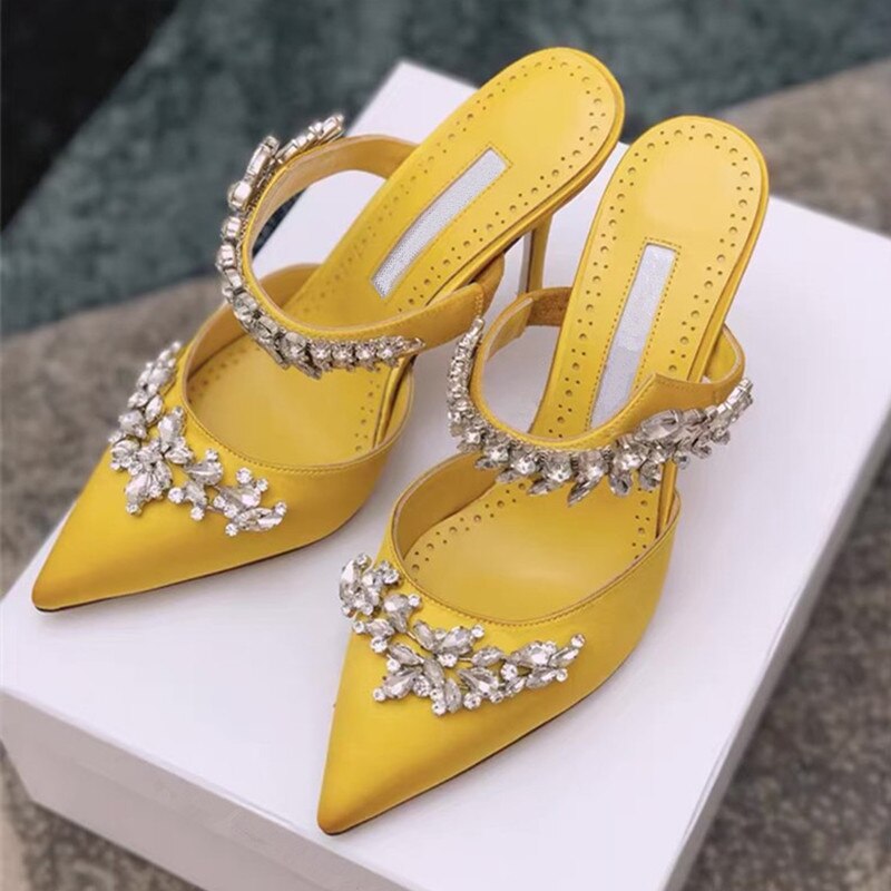 European and American  satin rhinestone pointed sandals