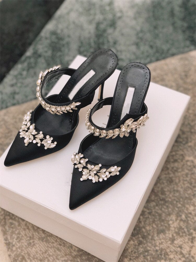 European and American  satin rhinestone pointed sandals