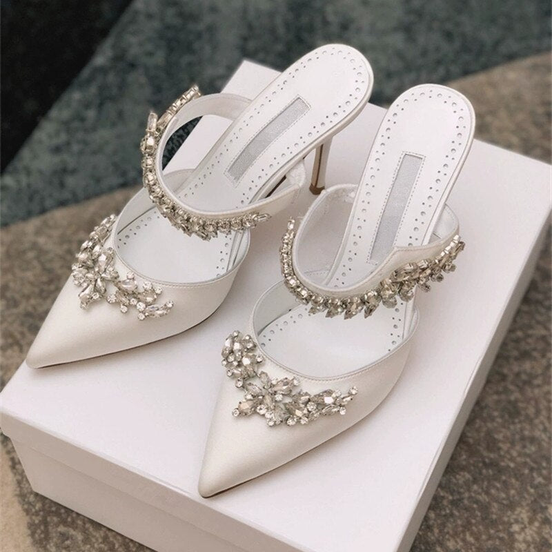 European and American  satin rhinestone pointed sandals