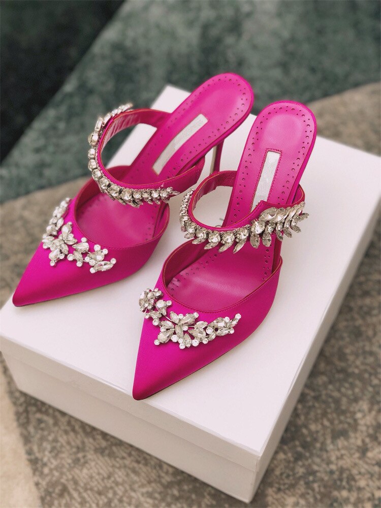 European and American  satin rhinestone pointed sandals