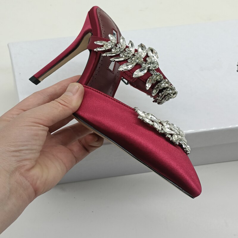 European and American  satin rhinestone pointed sandals