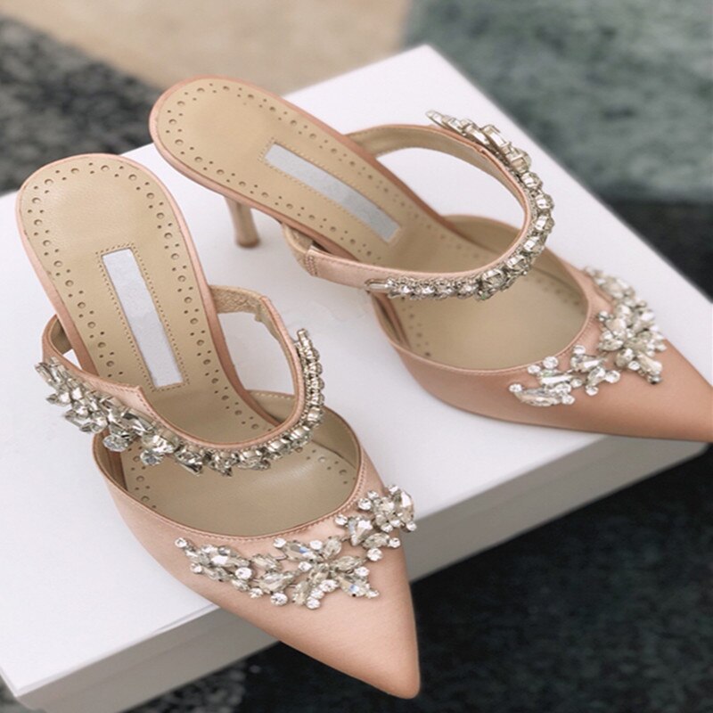 European and American  satin rhinestone pointed sandals