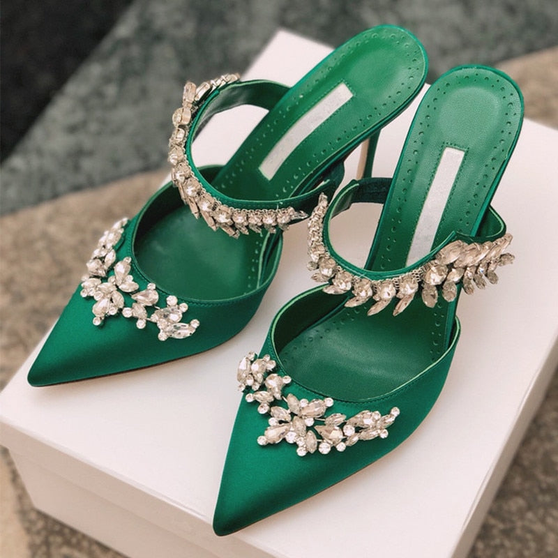 European and American  satin rhinestone pointed sandals