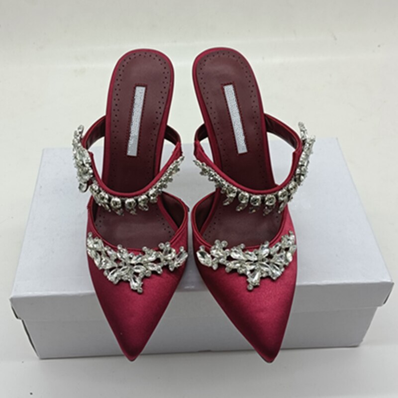 European and American  satin rhinestone pointed sandals