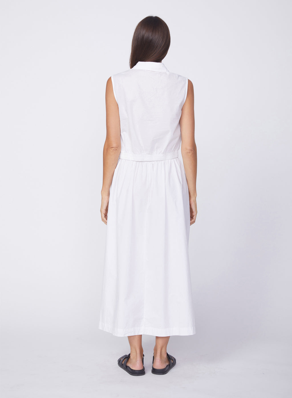 Fine Poplin Double Slit Maxi Skirt in White