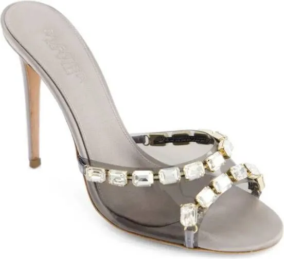 Giambattista Valli 90mm crystal-embellished leather mules Grey