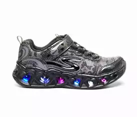 Girls Skechers Trainers Black  Strap Light Up Easy On Hearts 20180L BBK