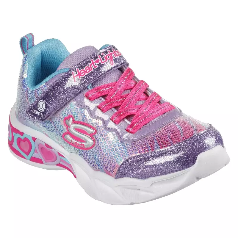 Girls Skechers Trainers Purple Multi Strap Light Up Hearts 302313L PRMT