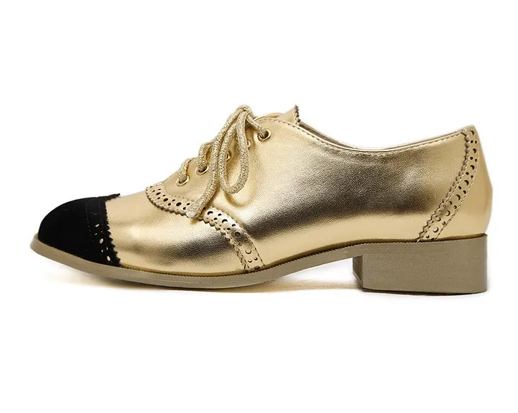 Gold Metallic Black Lace Up Loafers Flats Oxfords Dress Shoes