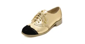 Gold Metallic Black Lace Up Loafers Flats Oxfords Dress Shoes